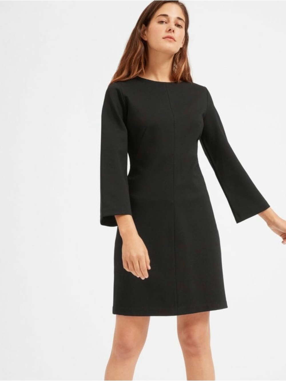 Everlane 4 Modern LBD Long Sleeve Sheath Darting Bell Sleeves Minimalist Office